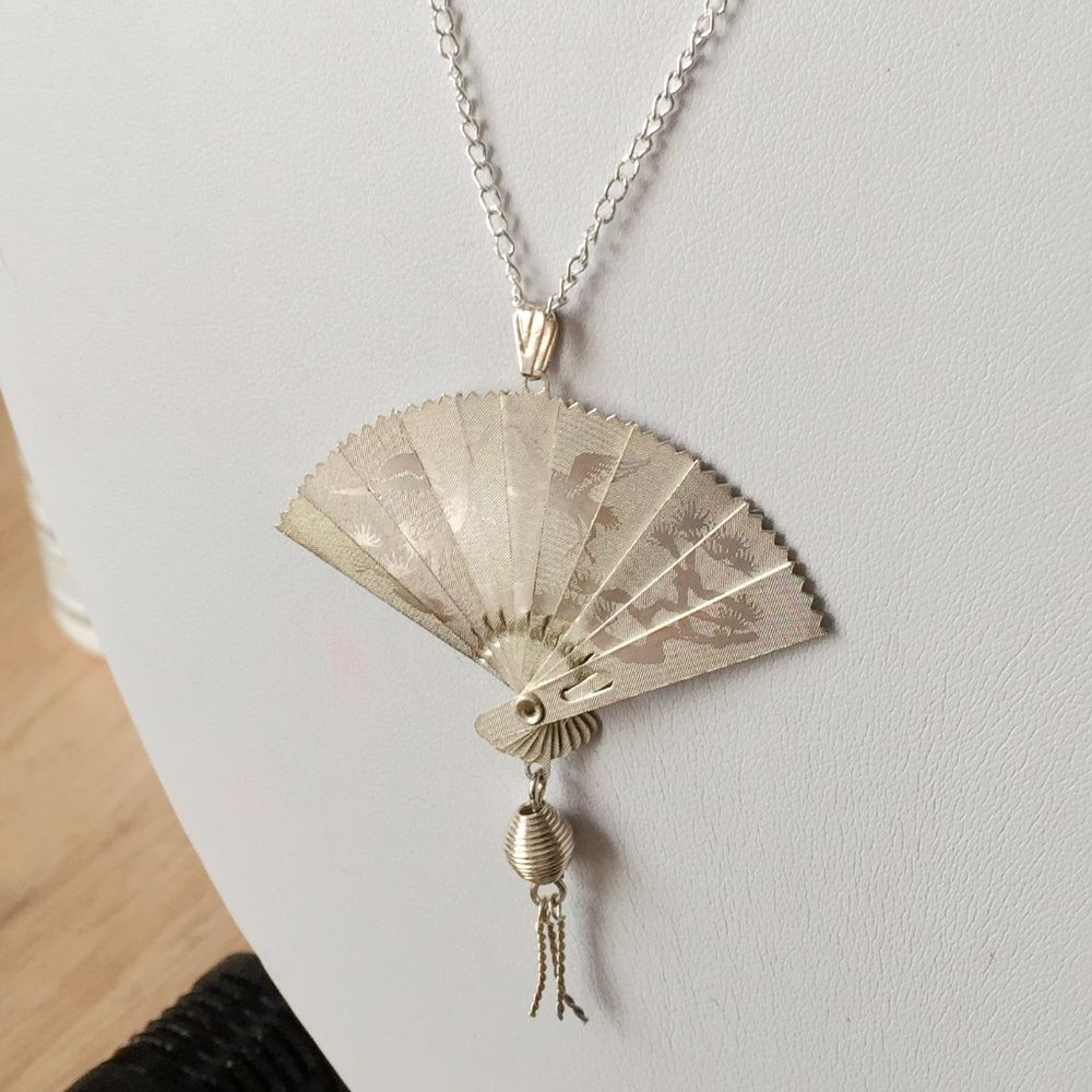 RARE Vintage Oriental Working Fan Pendant UNCLEANED. Chain NOT included